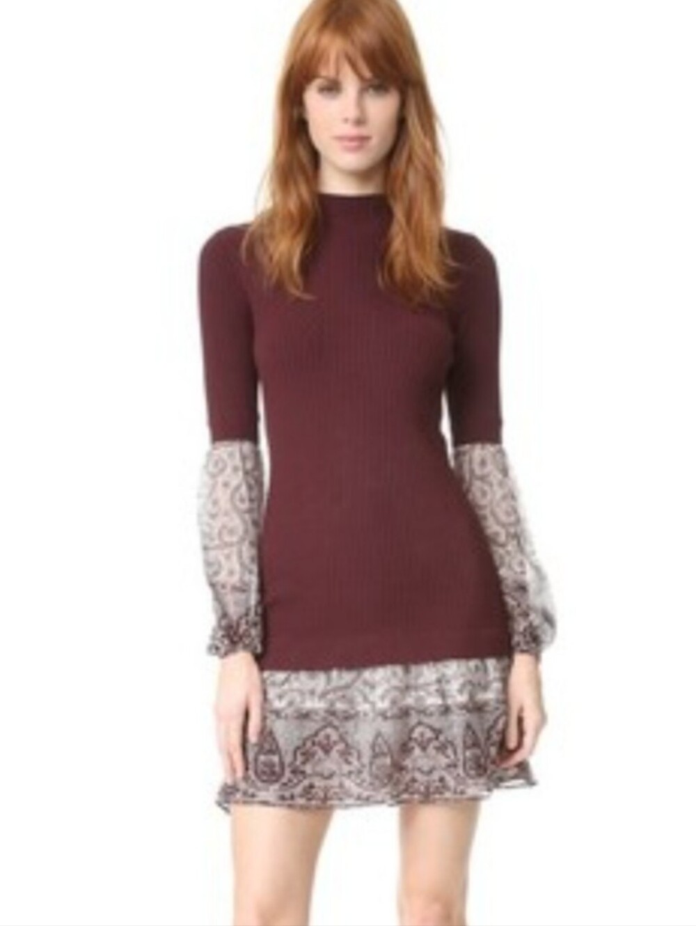 Veronica soft ribbed knit and silk combo mini dress